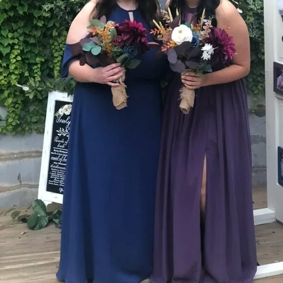 JJs House | Dresses | Jjs House Navy Blue Halter Neck Colf Shoulder Chiffon Bridesmaid  Dress Maxi | Poshmark